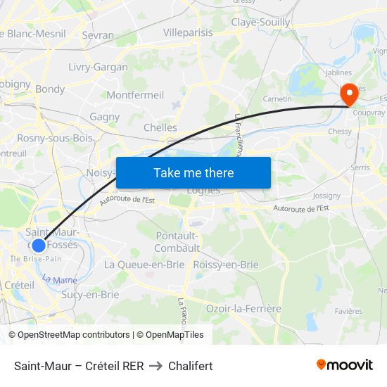 Saint-Maur – Créteil RER to Chalifert map