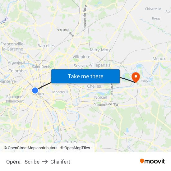 Opéra - Scribe to Chalifert map