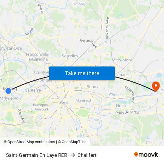 Saint-Germain-En-Laye RER to Chalifert map