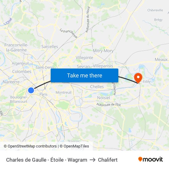 Charles de Gaulle - Étoile - Wagram to Chalifert map