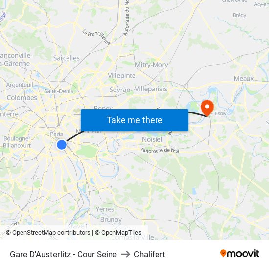 Gare D'Austerlitz - Cour Seine to Chalifert map