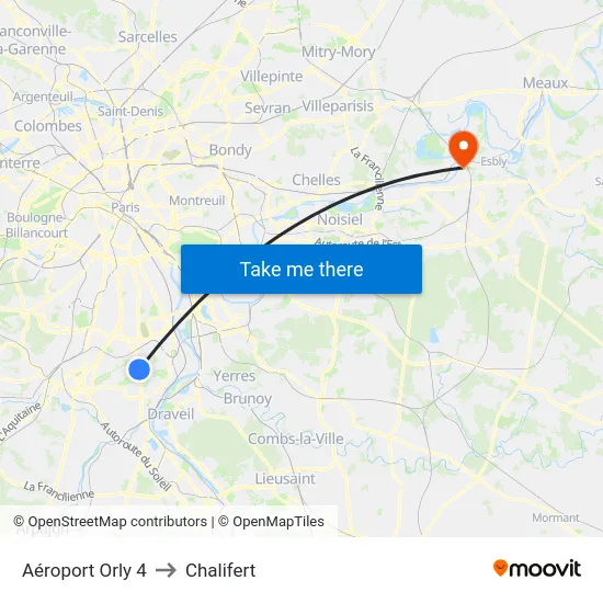 Aéroport Orly 4 to Chalifert map
