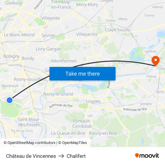 Château de Vincennes to Chalifert map