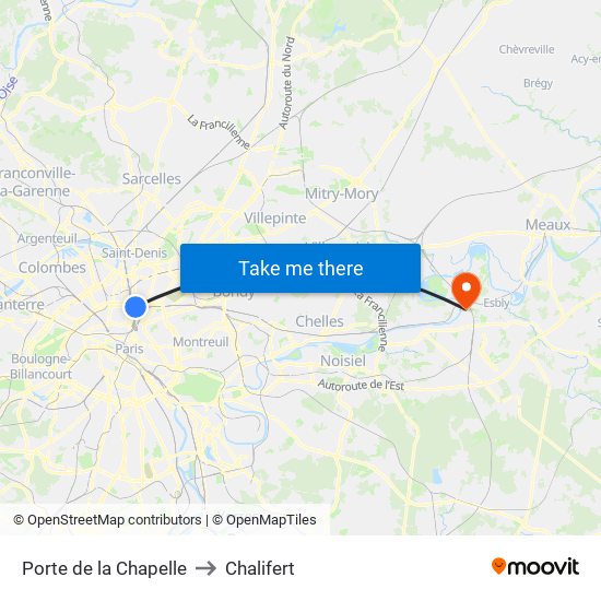Porte de la Chapelle to Chalifert map
