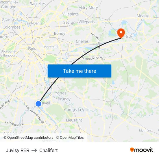Juvisy RER to Chalifert map