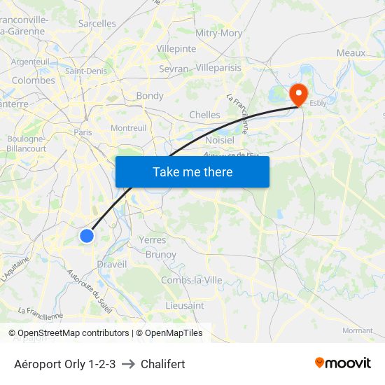 Aéroport Orly 1-2-3 to Chalifert map