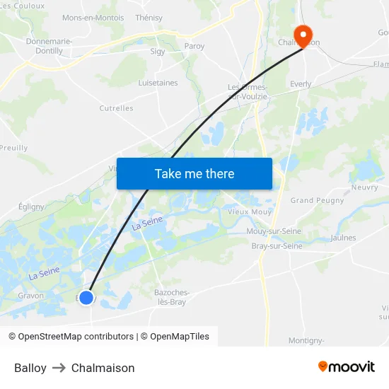 Balloy to Chalmaison map