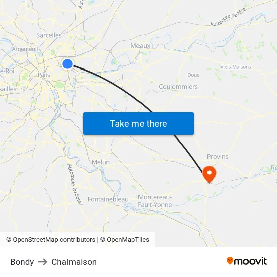 Bondy to Chalmaison map