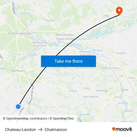 Chateau-Landon to Chalmaison map