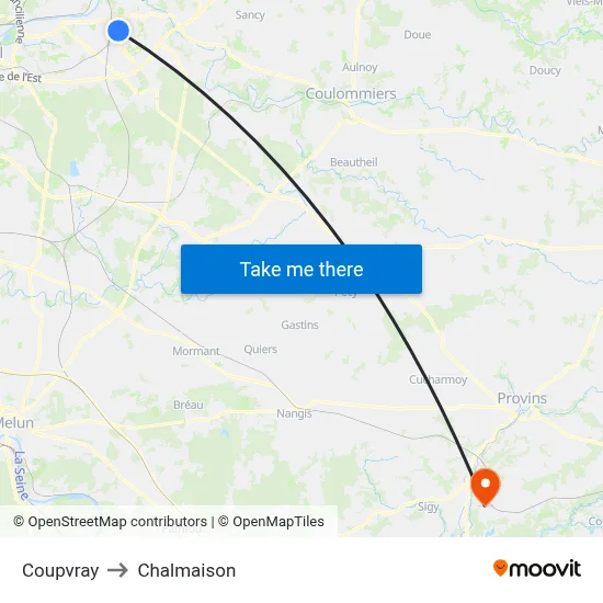 Coupvray to Chalmaison map