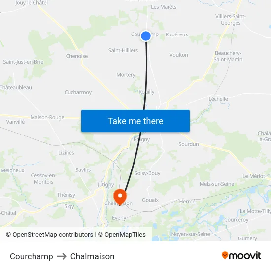 Courchamp to Chalmaison map