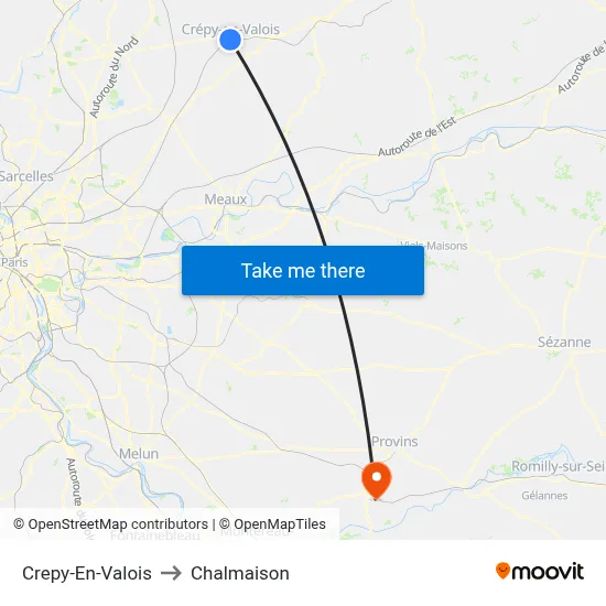 Crepy-En-Valois to Chalmaison map