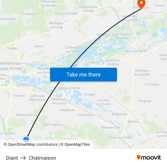 Diant to Chalmaison map