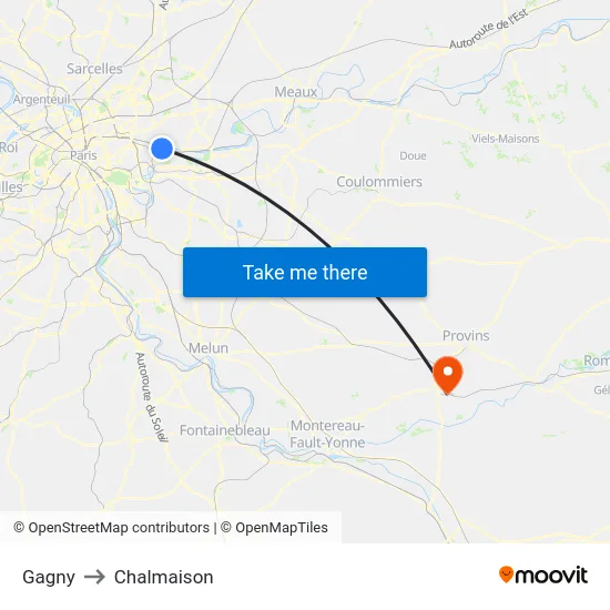 Gagny to Chalmaison map