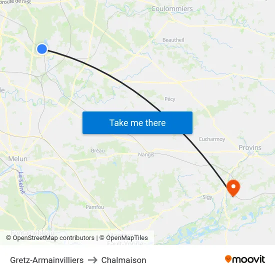 Gretz-Armainvilliers to Chalmaison map