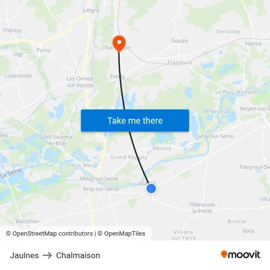 Jaulnes to Chalmaison map