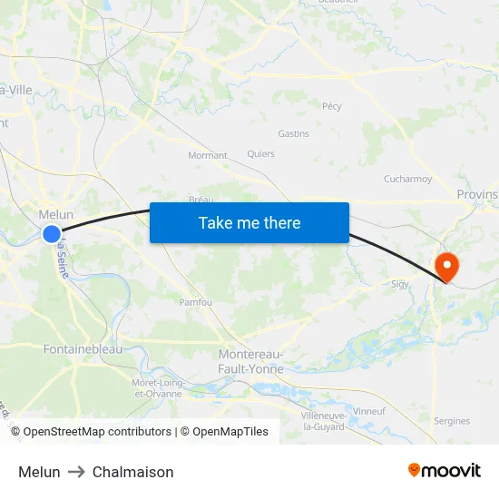 Melun to Chalmaison map