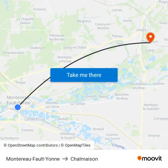 Montereau-Fault-Yonne to Chalmaison map
