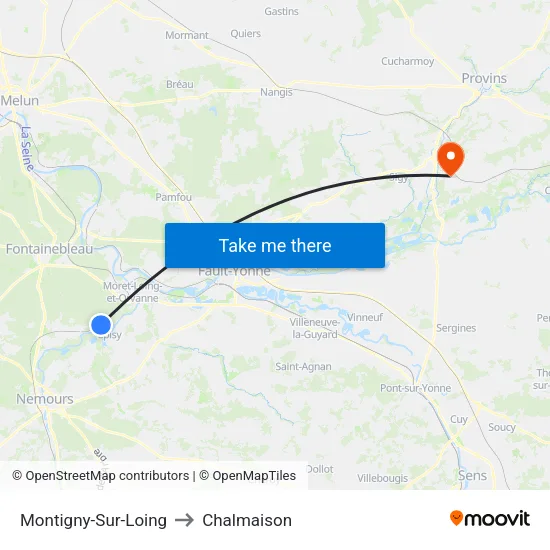 Montigny-Sur-Loing to Chalmaison map