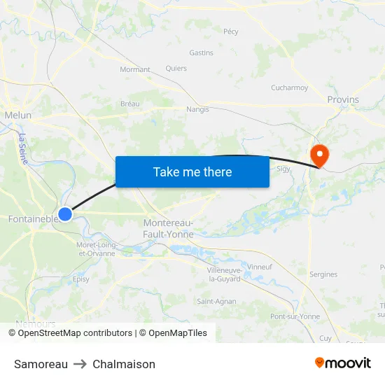 Samoreau to Chalmaison map