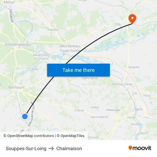 Souppes-Sur-Loing to Chalmaison map