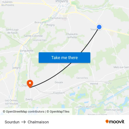 Sourdun to Chalmaison map