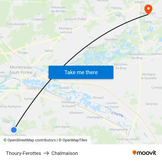 Thoury-Ferottes to Chalmaison map