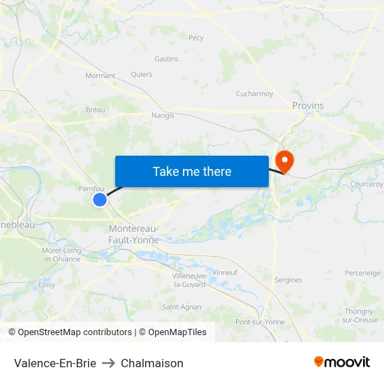 Valence-En-Brie to Chalmaison map