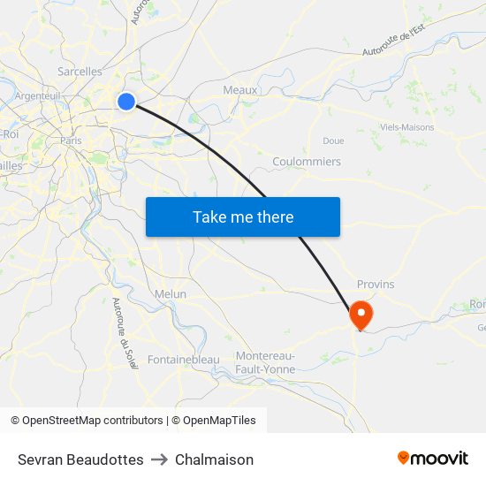 Sevran Beaudottes to Chalmaison map