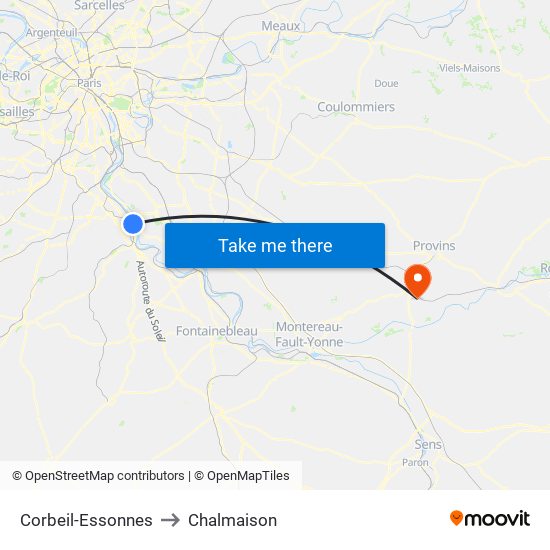 Corbeil-Essonnes to Chalmaison map