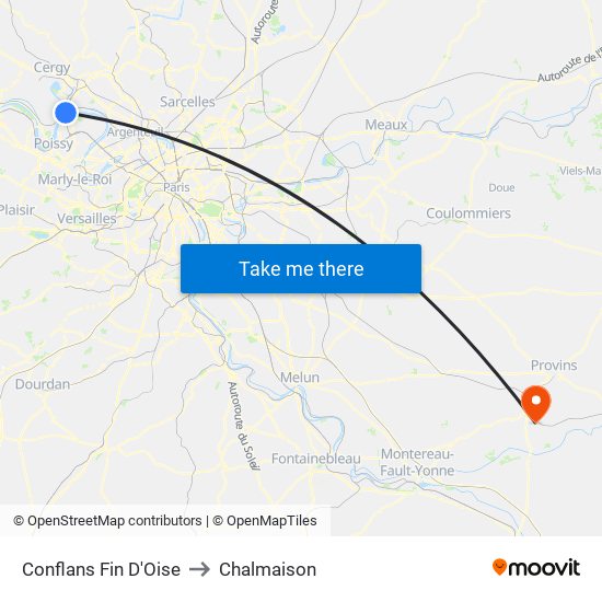 Conflans Fin D'Oise to Chalmaison map