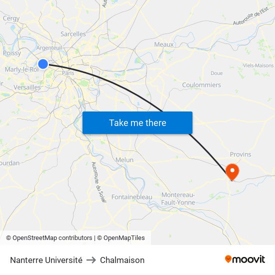 Nanterre Université to Chalmaison map