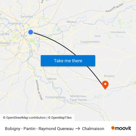Bobigny - Pantin - Raymond Queneau to Chalmaison map