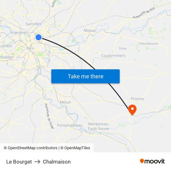 Le Bourget to Chalmaison map