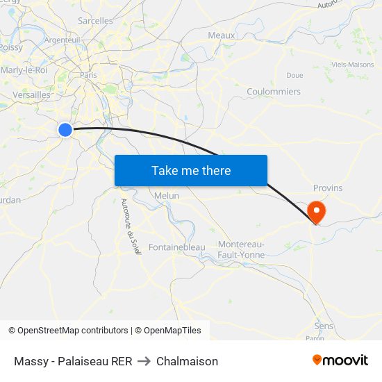 Massy - Palaiseau RER to Chalmaison map