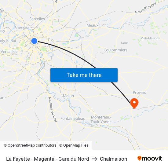 La Fayette - Magenta - Gare du Nord to Chalmaison map
