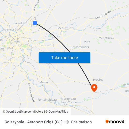 Roissypole - Aéroport Cdg1 (G1) to Chalmaison map