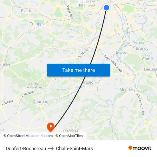 Denfert-Rochereau to Chalo-Saint-Mars map