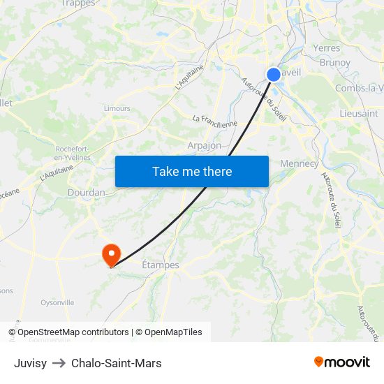 Juvisy to Chalo-Saint-Mars map
