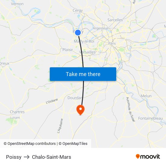 Poissy to Chalo-Saint-Mars map