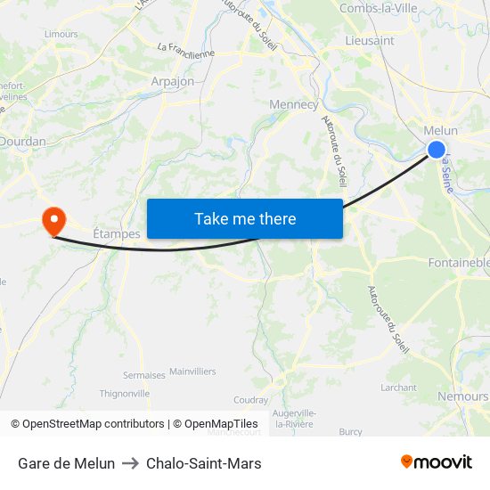Gare de Melun to Chalo-Saint-Mars map