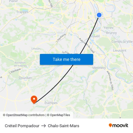 Créteil Pompadour to Chalo-Saint-Mars map
