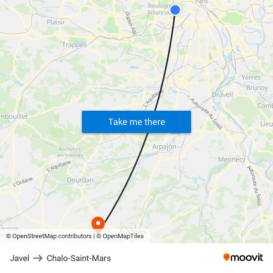 Javel to Chalo-Saint-Mars map