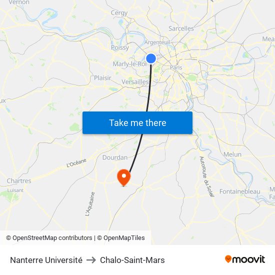 Nanterre Université to Chalo-Saint-Mars map