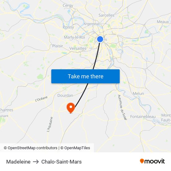 Madeleine to Chalo-Saint-Mars map