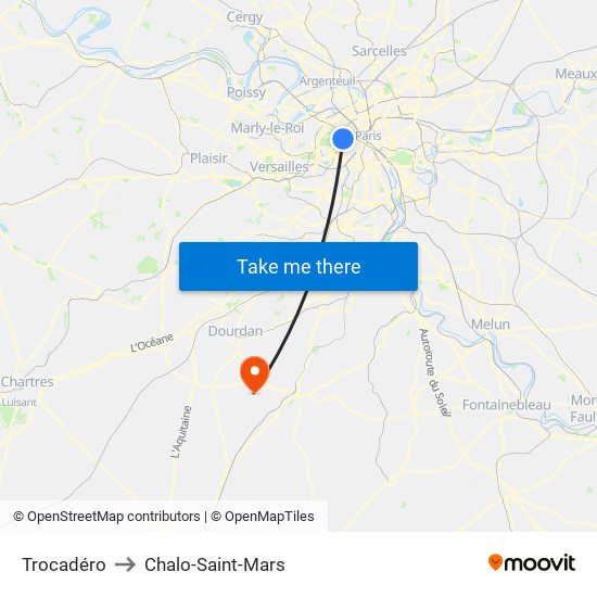 Trocadéro to Chalo-Saint-Mars map