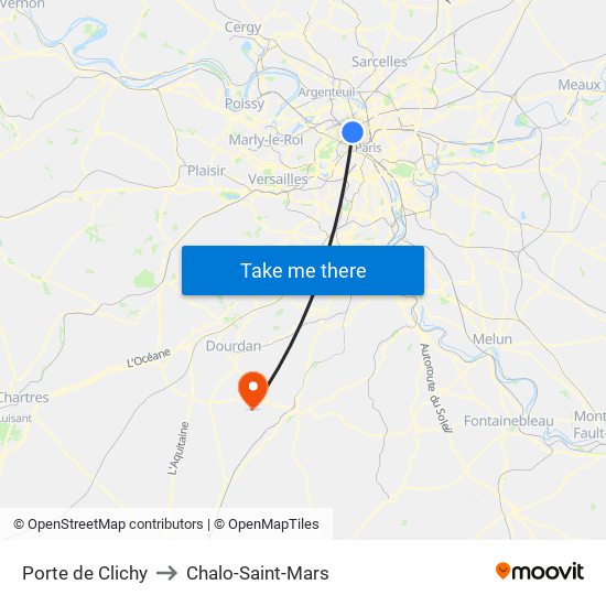 Porte de Clichy to Chalo-Saint-Mars map