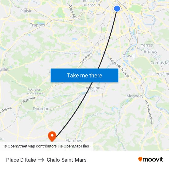 Place D'Italie to Chalo-Saint-Mars map