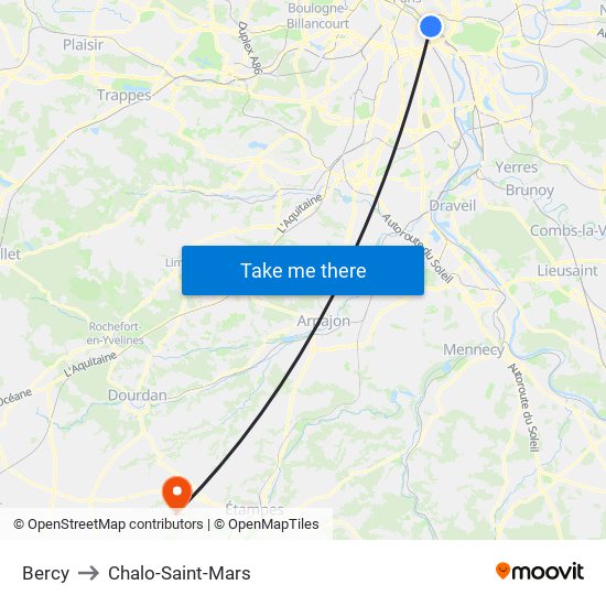Bercy to Chalo-Saint-Mars map