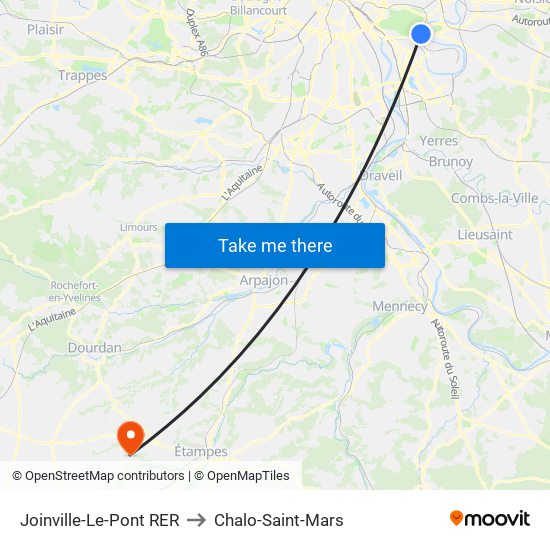 Joinville-Le-Pont RER to Chalo-Saint-Mars map